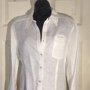 Carole Little Linen Blouse 3/4 Sleeve